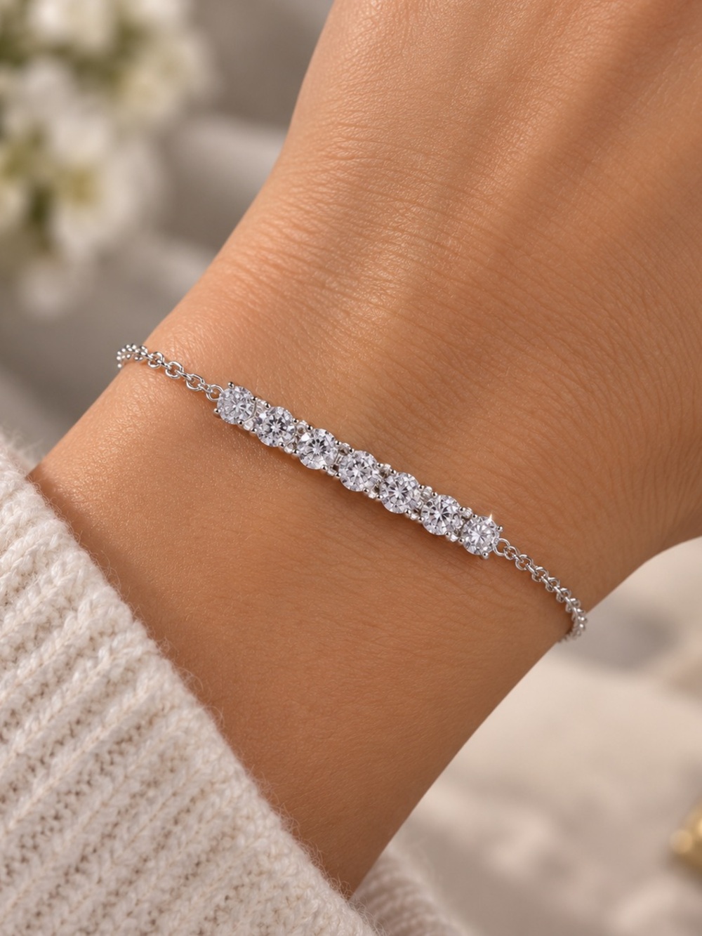 Moissanite Adjustable Silver-Plated Bracelet